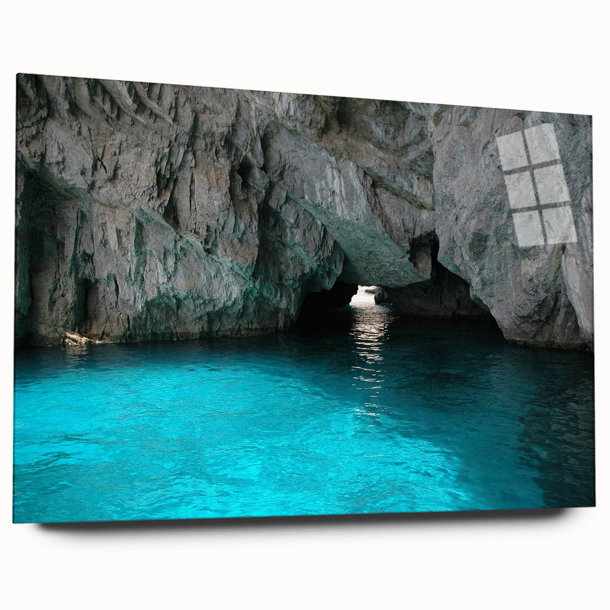 Acrylic print of a European scenery in Capri, featuring muted blue and green tones, ideal for bedroom or dining room art.