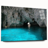 Acrylic print of a European scenery in Capri, featuring muted blue and green tones, ideal for bedroom or dining room art.