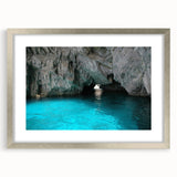 Extra large wall art featuring a textured abstract print of Capri, Italy in silver frame, ideal for living room decor.