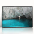 Large abstract wall art depicting a vibrant European scenery in Capri, Italy, in a black acrylic frame.