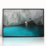 Large abstract wall art depicting a vibrant European scenery in Capri, Italy, in a black acrylic frame.