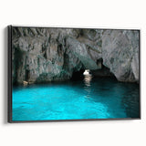 Black and white framed canvas of Capri landscape in a vintage poster style, ideal for bedroom wall art.