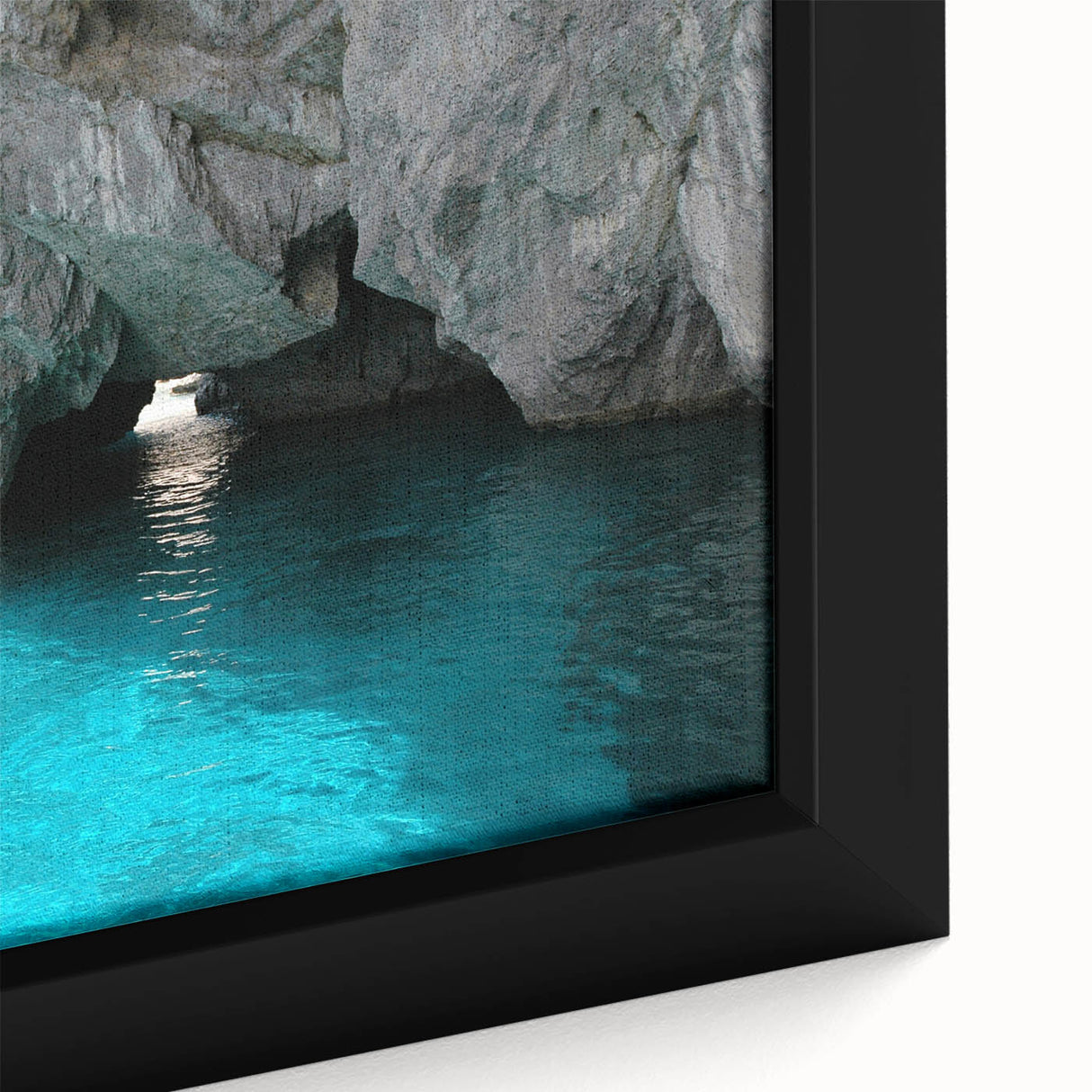 Extra large framed canvas featuring a textured, colorful depiction of Capri, Italy, ideal for living room decor.
