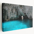 Scenic view of Capri, Italy on a stretched canvas, featuring vivid blue and white tones, ideal for kitchen wall art.