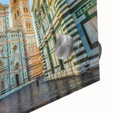 Large abstract depiction of Florence on acrylic glass, featuring mid-century modernist style, ideal for dining room art.