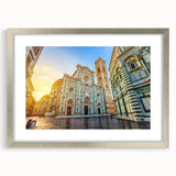 Extra large wall art featuring a textured abstract of Florence, Italy in muted earth tones, framed in silver.