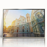 Framed acrylic print of Florence scenery in muted earth tones, ideal for modern art wall decor.