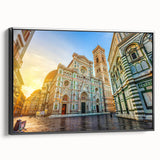 Black and white framed canvas of Florence landscape, featuring vintage poster art style, ideal for bedroom wall decor.