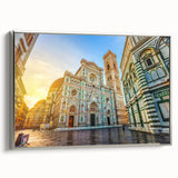 Framed canvas landscape art painting of Florence, Italy, in muted earth tones, ideal for living room decor.