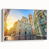 Vintage poster art of Florence scenery on framed canvas in colorful tones, ideal for living room decor.