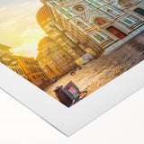 Art deco poster of Florence skyline in muted earth tones on rolled canvas, suitable for dining room decor.