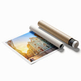 Extra large rolled print of Florence scenery with floral elements in muted tones, ideal for classy bathroom wall decor.