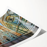 Extra large rolled print of Florence scenery with line art flowers in soft pastel hues, ideal for large living room wall art.