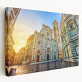 Large stretched canvas depicting a serene Florence landscape in soft earth tones, ideal for kitchen wall art.