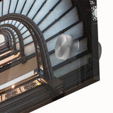 Large abstract depiction of Rome's skyline in muted earth tones on acrylic glass, suitable for dining room art.