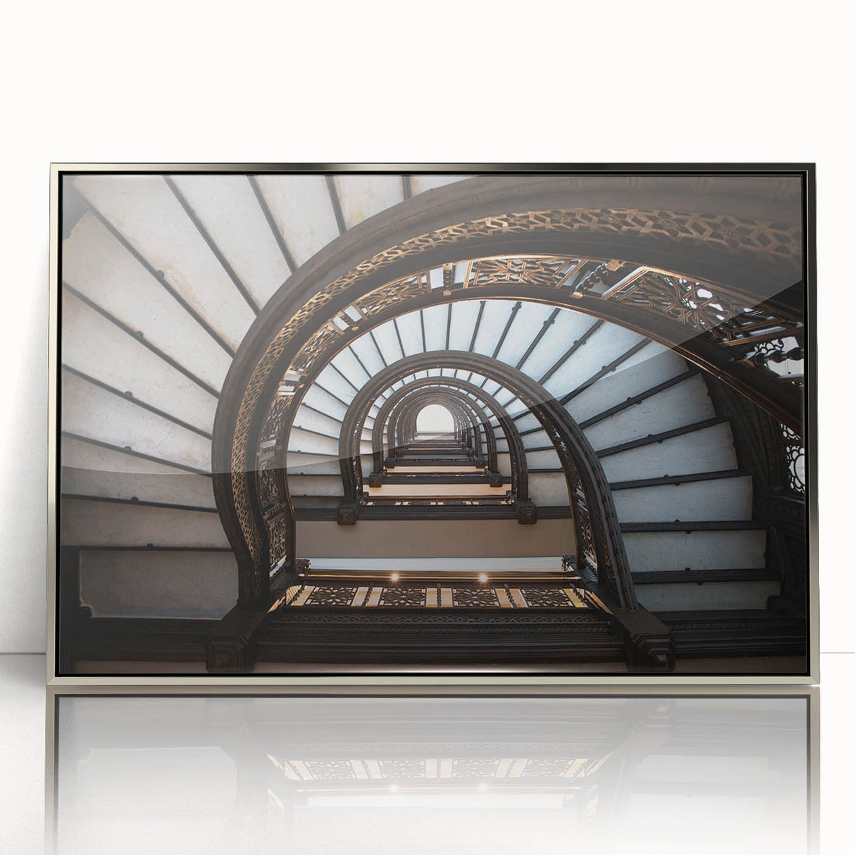 Large art print of Rome's cityscape in muted earth tones on a silver-framed acrylic, suited for modern art wall decor.