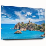 Acrylic print of a Sicilian landscape, featuring earthy tones and detailed textures, suitable for dining room decor.