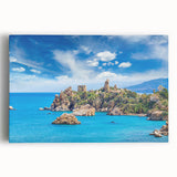 Black and white stretched canvas featuring a scenic Sicilian landscape, ideal for kitchen wall art or bedroom ambiance.