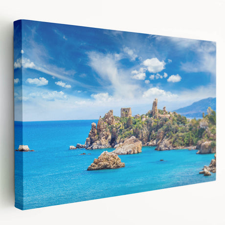 Stretched canvas print of a Sicilian landscape in muted earth tones, ideal for kitchen wall art.