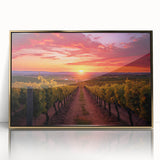 Acrylic print of a Tuscany landscape in muted gold and green hues, framed in gold, suitable for modern art wall decor.