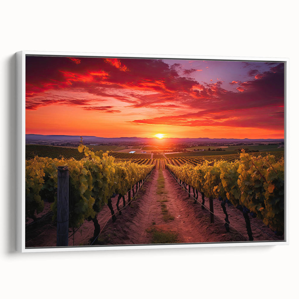 Vintage poster art of Tuscany landscape on framed canvas, featuring colorful art with vibrant green and earth tones.