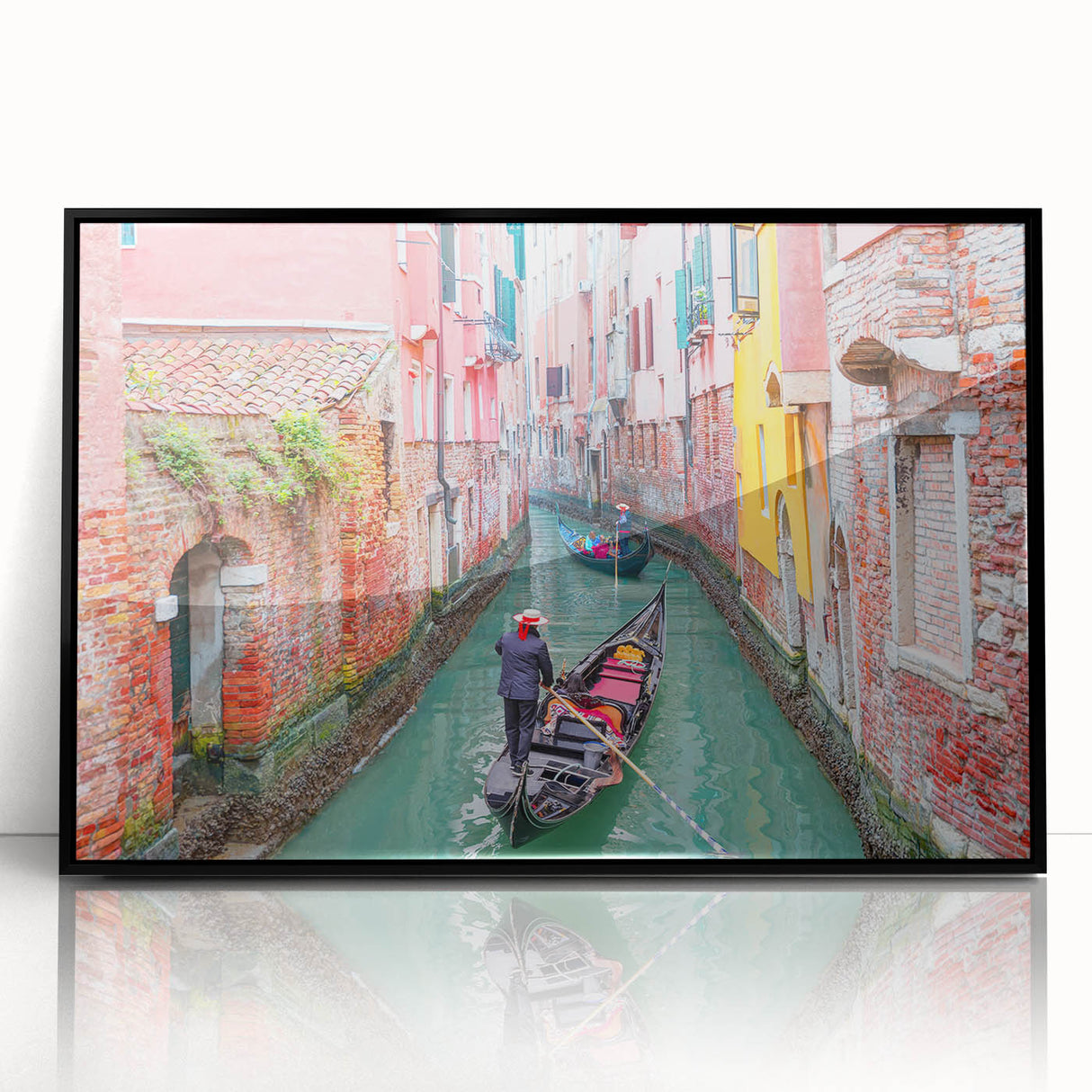 Framed acrylic print of a large abstract depiction of Venice in muted earth tones, ideal for modern art wall decor.