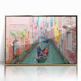 Acrylic print of Venice scenery with gold frame, featuring muted blue and gray tones, ideal for modern art wall decor.