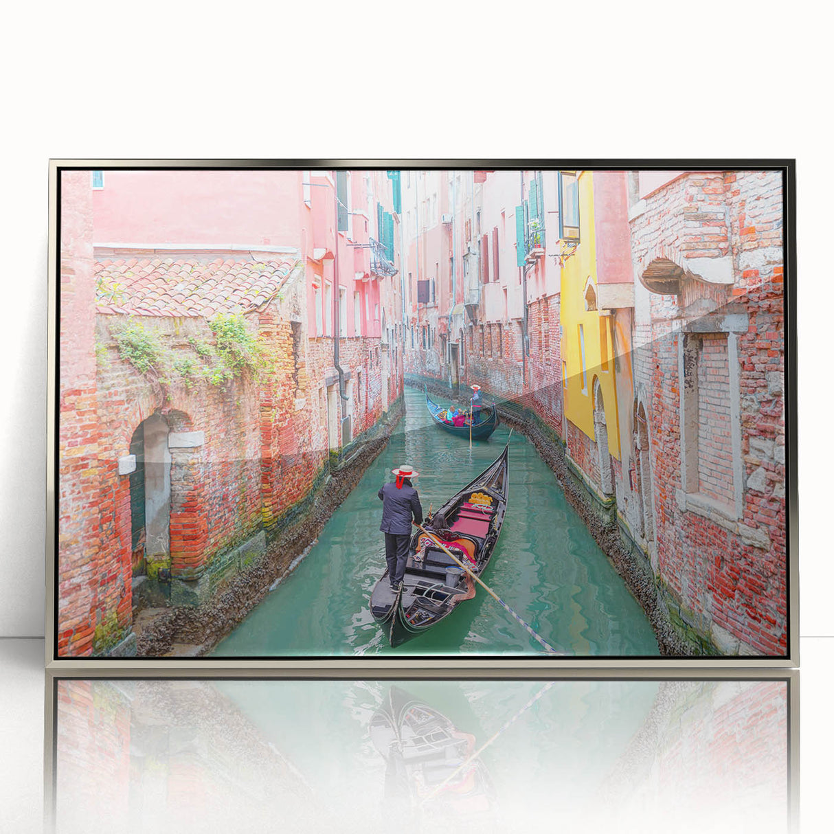 Large art print of Venice scenery in muted earth tones on framed acrylic, ideal for modern art wall decor.