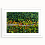 Textured abstract art print depicting European scenery in muted earth tones, framed with a white mat.