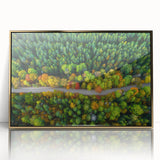 Art deco poster of a European scenery in Latvia, with muted gold and green tones on framed acrylic.