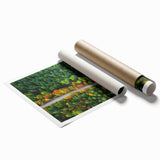 Extra large rolled print of a floral scene in Latvia, featuring muted earth tones, ideal for classy bathroom wall art.