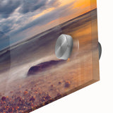 Large abstract wall art depicting a European Lithuanian landscape in muted earth tones on acrylic glass.