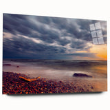 Large abstract wall art depicting a Lithuanian landscape in muted earth tones on acrylic glass.