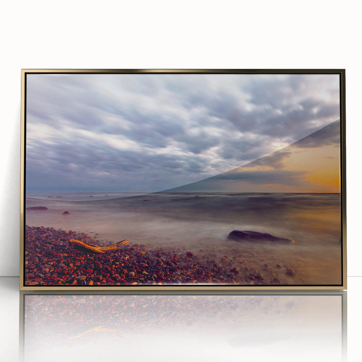 Art deco poster of a European scenery in Lithuania, featuring muted earth tones on a framed acrylic.