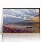 Art deco poster of a European scenery in Lithuania, featuring muted earth tones on a framed acrylic.