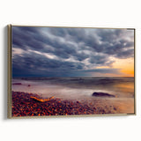 Framed canvas depicting a vintage-style Lithuanian landscape, with muted earth tones, ideal for bedroom wall art.