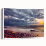 Vintage poster art of a Lithuanian landscape in vibrant colors on a large framed canvas, ideal for living room decor.