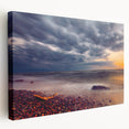 Lithuanian landscape on large stretched canvas, featuring muted earth tones, ideal for kitchen wall art.