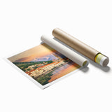 Extra large rolled print of a Montenegro scenery with vibrant floral elements, ideal for classy bathroom wall art.