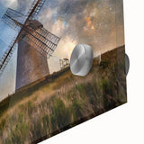 Large abstract wall art depicting a European scenery in muted tones on acrylic glass, suitable for dining room decor.