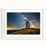 Textured abstract art print of a European scenery in muted earth tones, framed with a white mat.