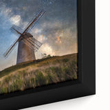 Close-up of extra large black wall art canvas featuring a textured, colorful European scenery, ideal for living room decor.