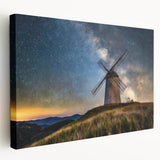 Large art print of a European scenery in muted green and blue tones on stretched canvas, ideal for kitchen wall decor.