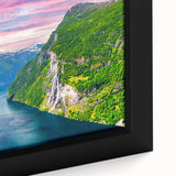 Black wall art depicting a textured Norwegian landscape on framed canvas, featuring vibrant colorful art.
