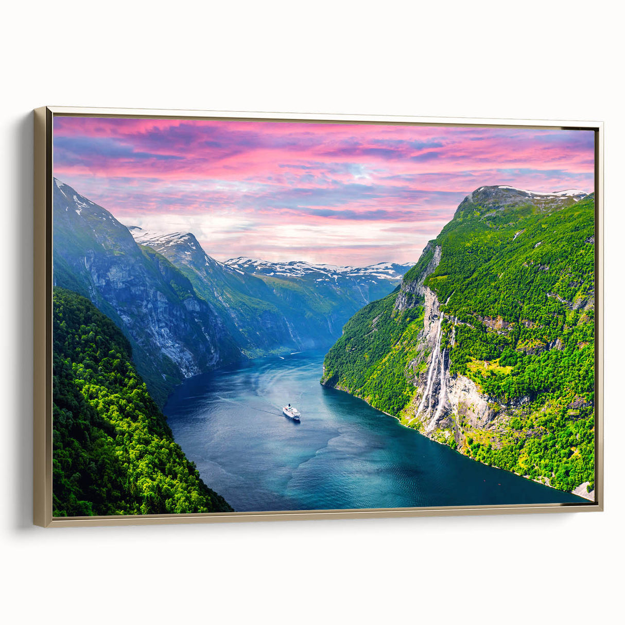 Framed canvas of a vintage-style Norwegian landscape, featuring muted earth tones, ideal for bedroom wall art.
