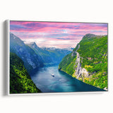 Vintage poster art of a European Norway scenery on extra large framed canvas.