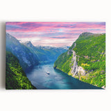 Black and white photograph of a serene Norwegian landscape on stretched canvas, ideal for kitchen wall art.