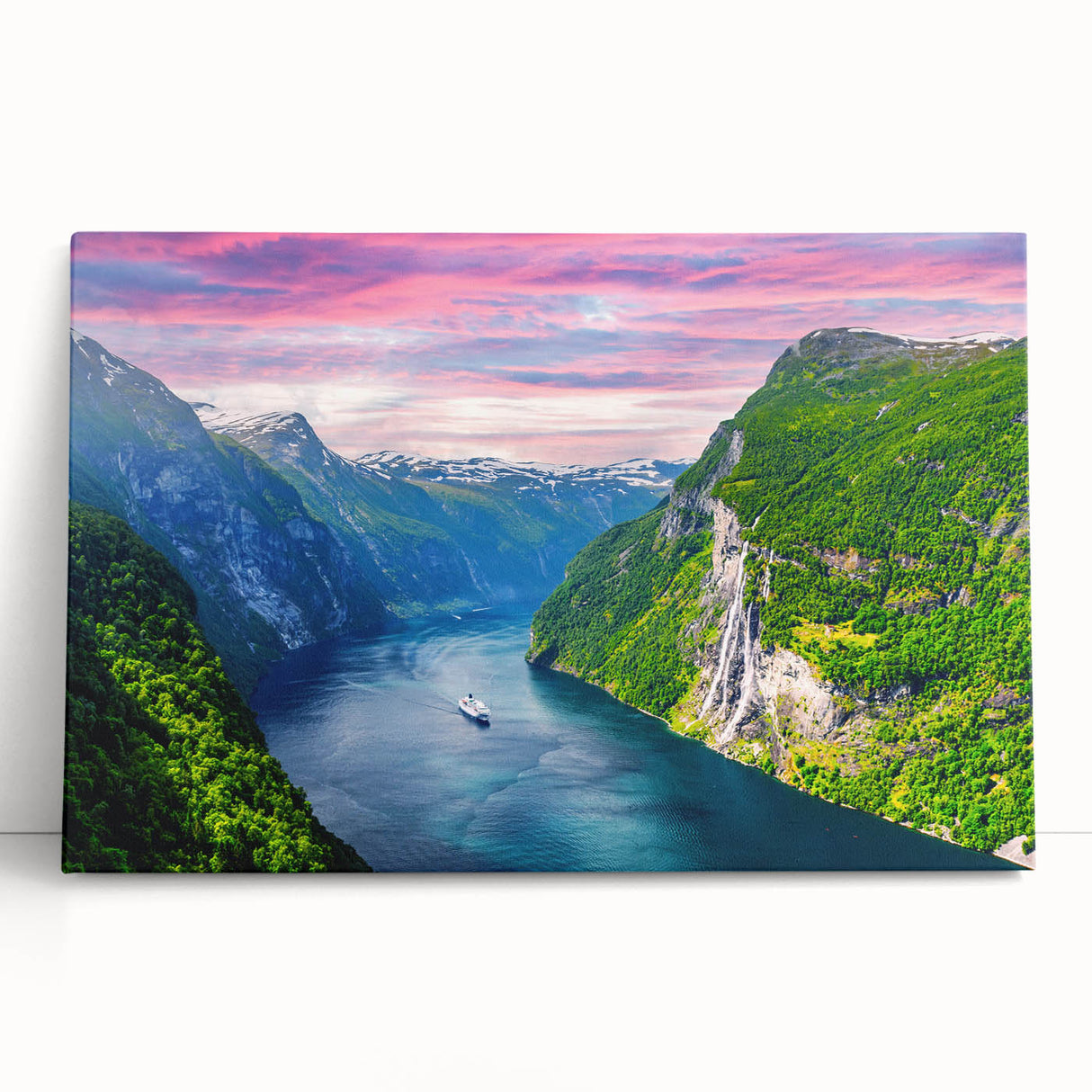 Black and white photo of a Norwegian landscape on large stretched canvas, ideal for kitchen wall art.