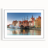 Textured abstract art print of a European scenery in muted earth tones on a white framed mat, suitable for bedroom art.