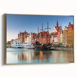 Framed canvas depicting a vintage-style Polish landscape in muted gold and black tones, ideal for bedroom wall art.